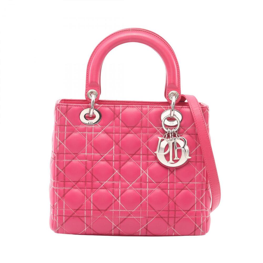Christian Dior LADY Cannage Handbag Leather Pink